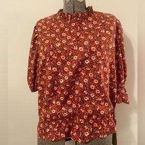 High neck puff sleeve blouse